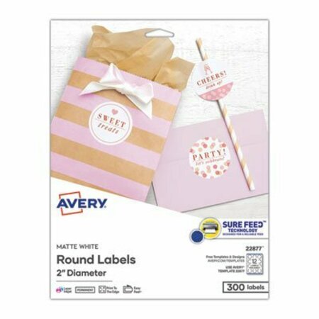 AVERY DENNISON Avery, ROUND PRINT-TO-THE EDGE LABELS WITH SUREFEED AND EASYPEEL, 2in DIA., WHITE, 300PK 22877